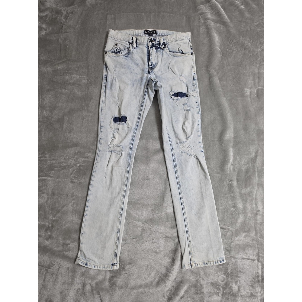 Empyre Mens 30 Blue Light Wash Slim Straight Distressed Ripped Denim Jeans